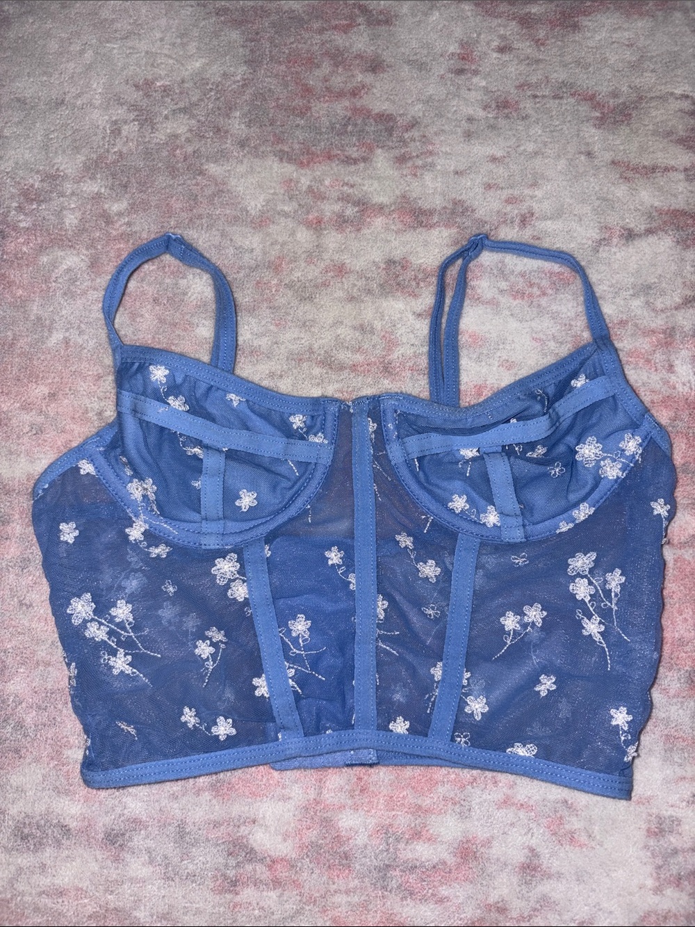 Full Tilt Blue Floral Mesh Blue Bralette